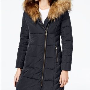 Cole Haan Faux-Fur-Trim Hooded Down Coat